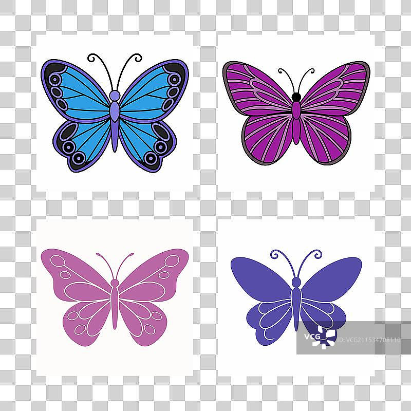 四种不同的蝴蝶剪影图片素材