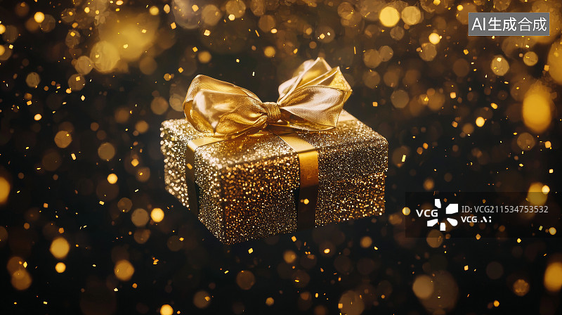 【AI数字艺术】金色礼盒与闪耀背景图片素材