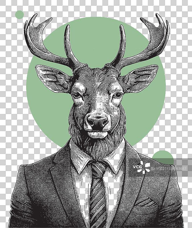 复古雕刻的驼鹿头人情侣图片素材