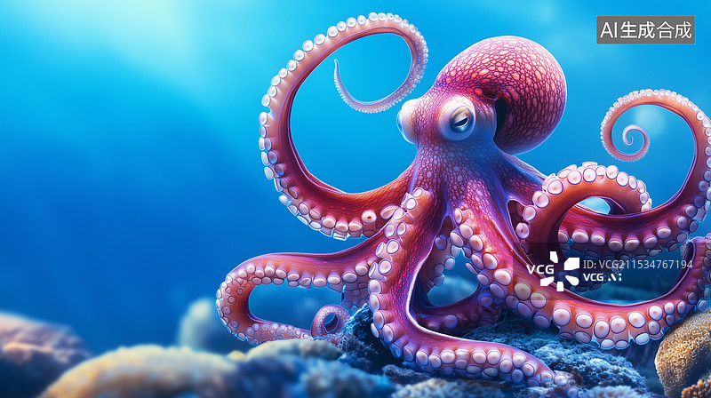 【AI数字艺术】珊瑚礁上章鱼图片素材