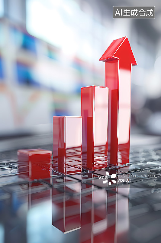 【AI数字艺术】堆积排列增高的积木和增长的箭头——金融股市股票增长概念图片素材