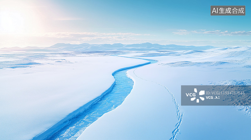 【AI数字艺术】冬季蜿蜒的冰河图片素材