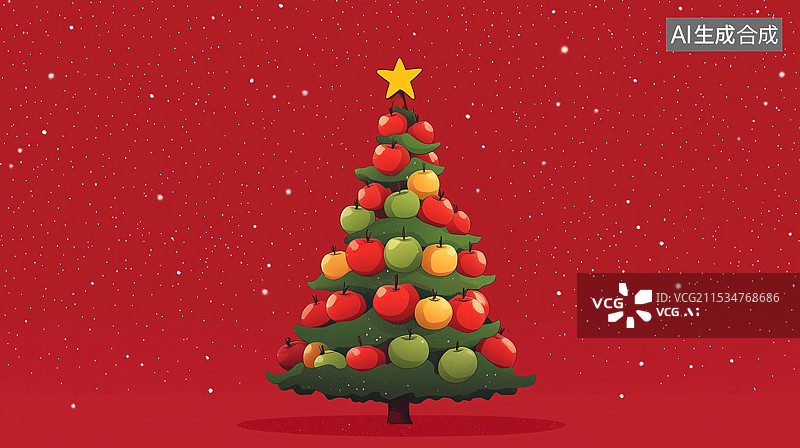 【AI数字艺术】红色背景里的苹果圣诞树图片素材