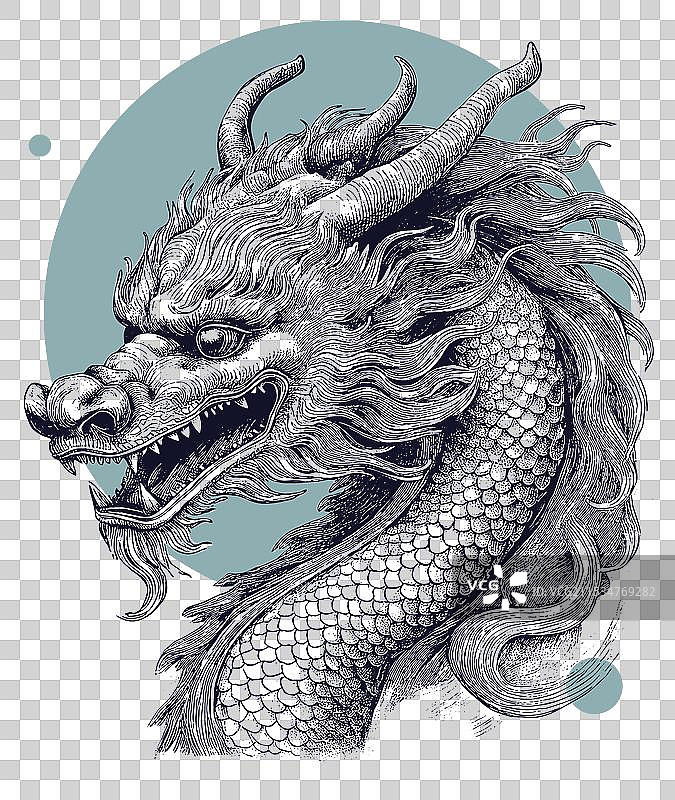 中国龙的复古雕刻肖像图片素材