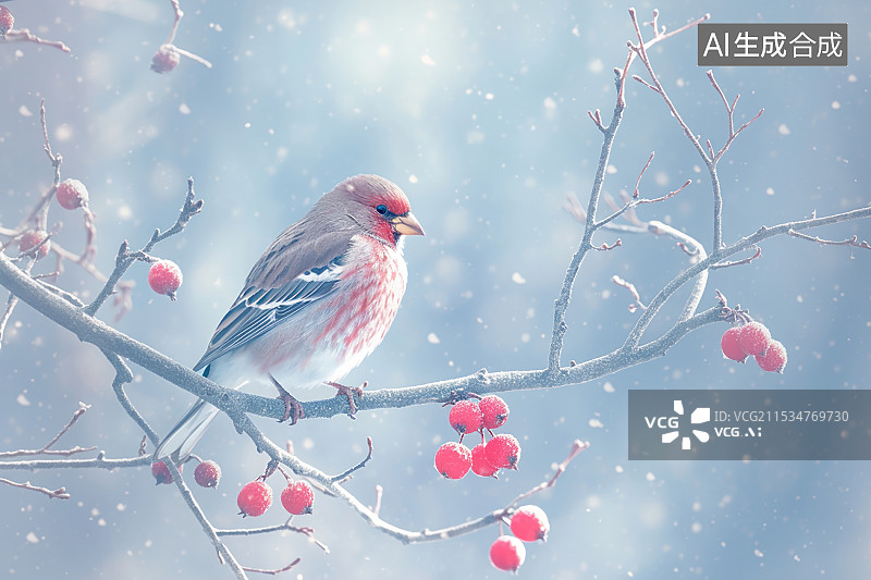 【AI数字艺术】大学节气，鸟儿站在树枝和雪景，二十四节气图片素材