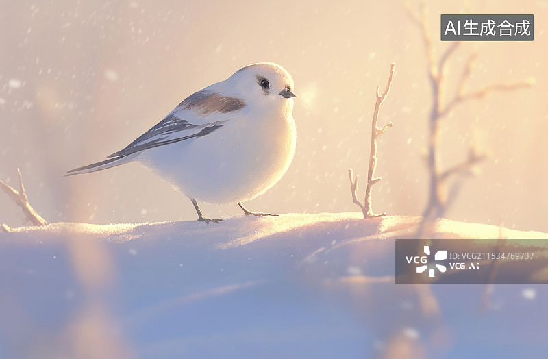 【AI数字艺术】大雪节气，一只肥嘟嘟的鸟儿在雪地里图片素材