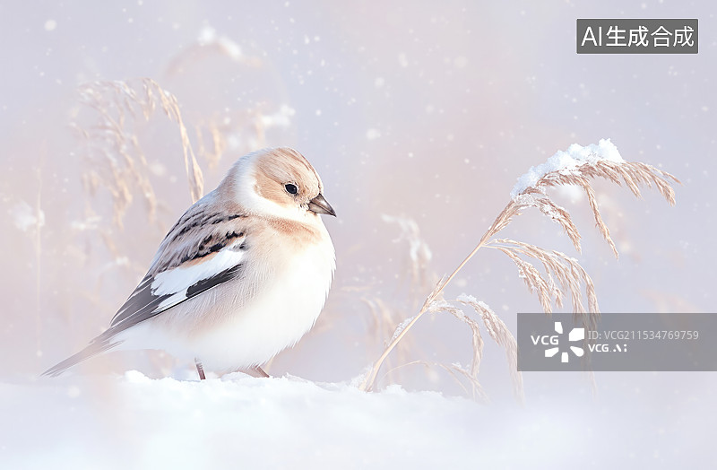【AI数字艺术】大雪节气，一只肥嘟嘟的鸟儿在雪地里图片素材