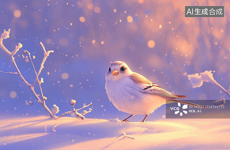 【AI数字艺术】大雪节气，一只肥嘟嘟的鸟儿在雪地里图片素材