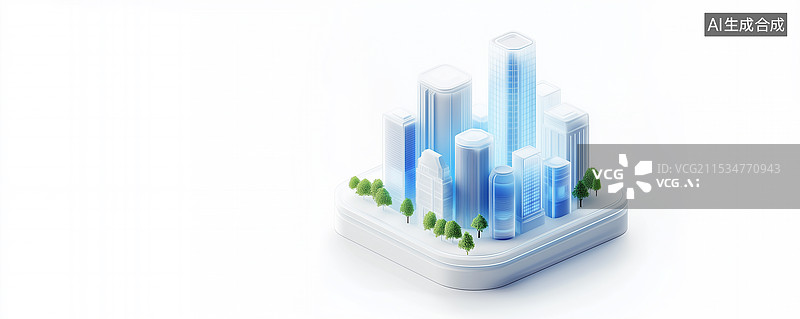 【AI数字艺术】科技蓝色3D毛玻璃智慧城市图标图片素材