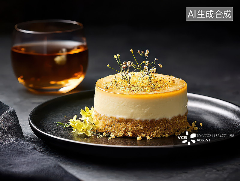 【AI数字艺术】桂花酒酿芝士慕斯蛋糕图片素材