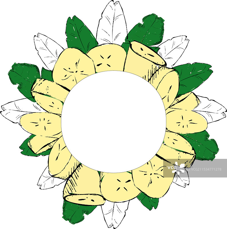 背景圆形框架与香蕉片图片素材