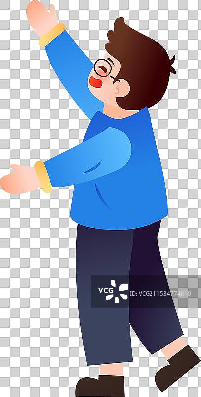 抬头举起手的男人年俗插画元素图片素材