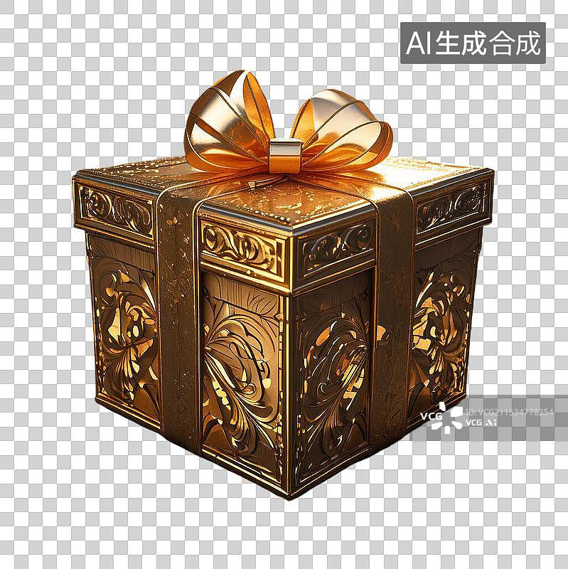 【AI数字艺术】金色礼盒免抠元素图片素材