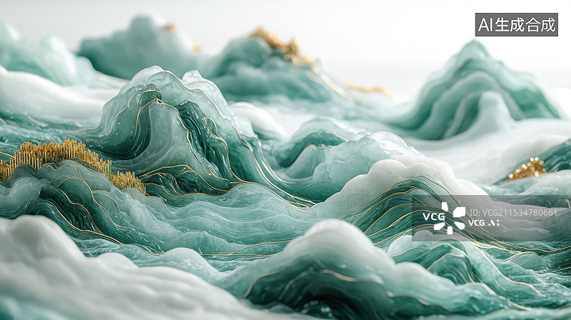 【AI数字艺术】中国风国潮青金石金镶玉山峦图片素材