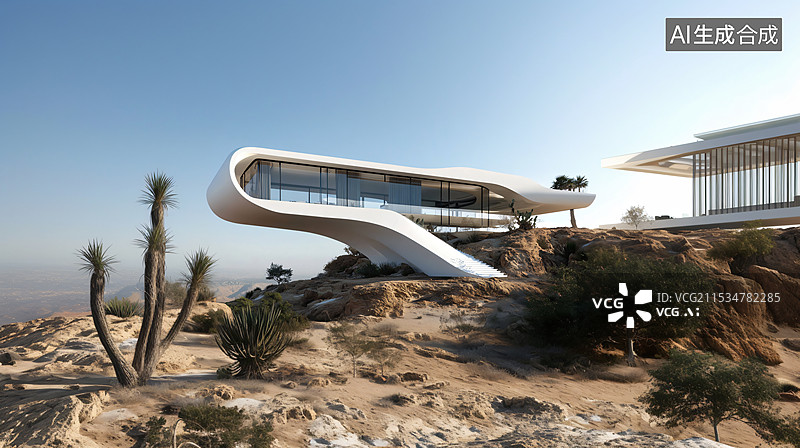 【AI数字艺术】风格独特的建筑，未来感建筑体，汽车广告背景图图片素材