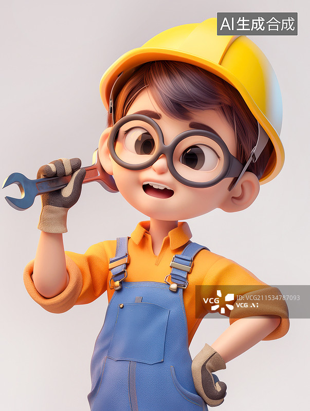 【AI数字艺术】卡通工程师修理工机械师3D卡通人物插画图片素材