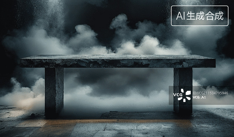 【AI数字艺术】雾中长椅图片素材