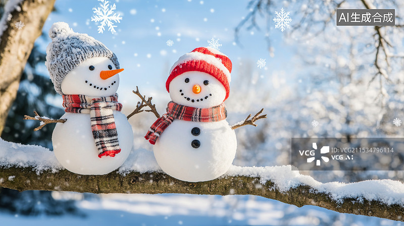 【AI数字艺术】树枝上的堆雪人图片素材