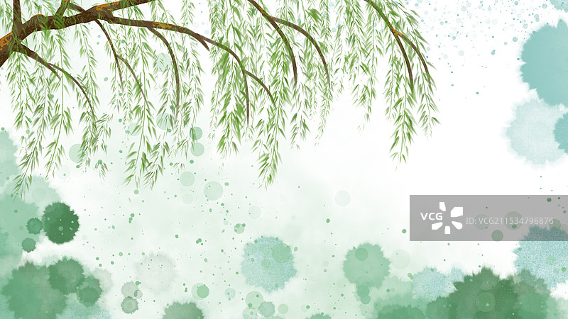 中国风春分抽象艺术柳树泼墨晕染诗意水墨画图片素材