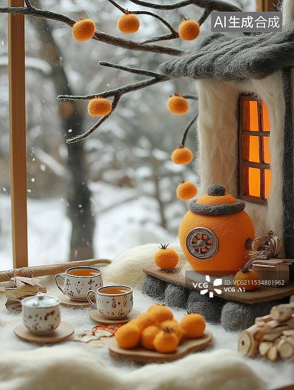【AI数字艺术】毛毡煮茶图片素材