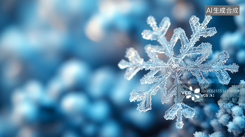 【AI数字艺术】雪花特写，展现每一片雪花独特的晶莹结构，绚丽多姿。图片素材