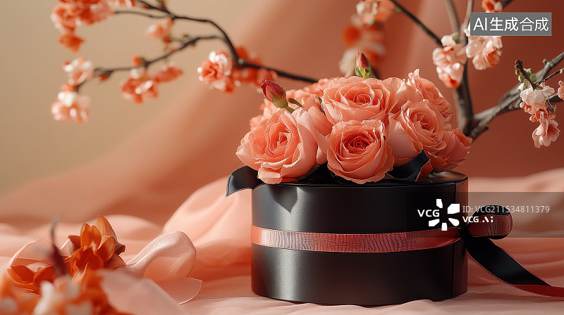 【AI数字艺术】玫瑰花礼盒图片素材