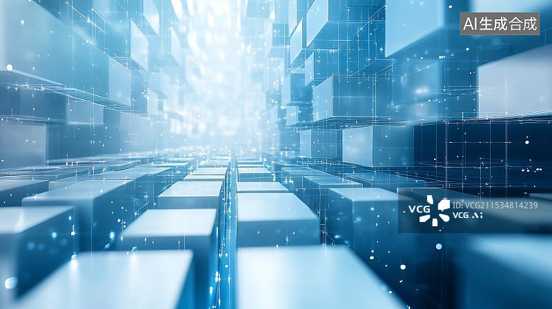 【AI数字艺术】抽象蓝色立方体商务科技互联网主题背景图片素材