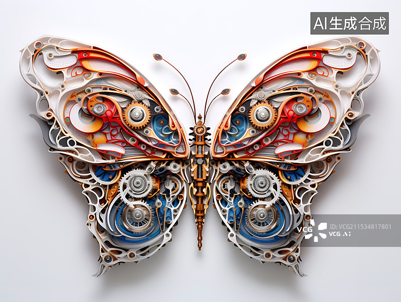 【AI数字艺术】机械蝴蝶插画图片素材