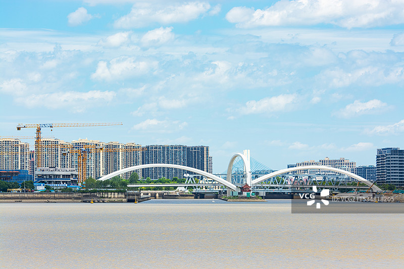 杭州 江河汇 人行桥 三堡 公共设施 上城区 杭州城市建设 建筑工地图片素材