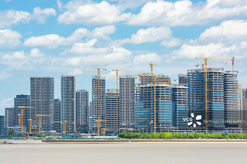 杭州上城区 江河汇 杭州城市建设 建筑工地 住宅楼房 楼盘楼市 建设中的大楼 塔吊 杭州国际金融中心图片素材
