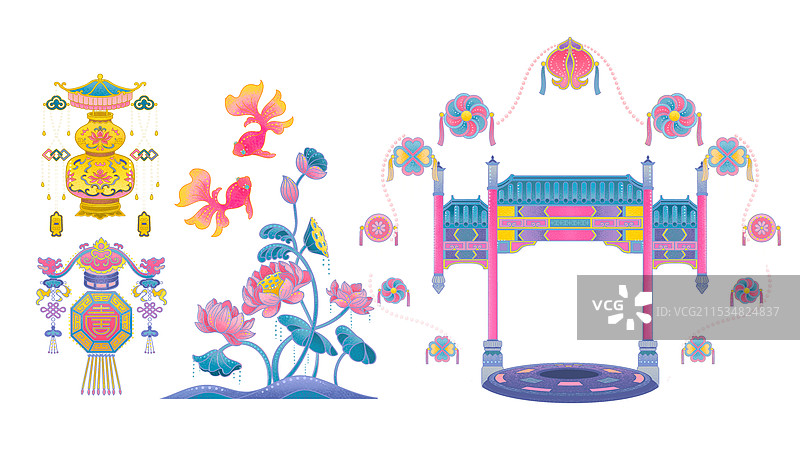 春节元宵传统纹样插画图片素材