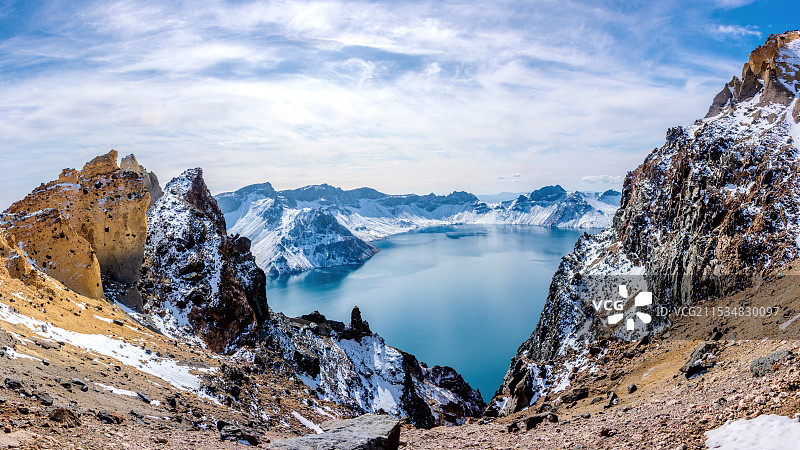 中国吉林延边长白山天池冬季风光图片素材
