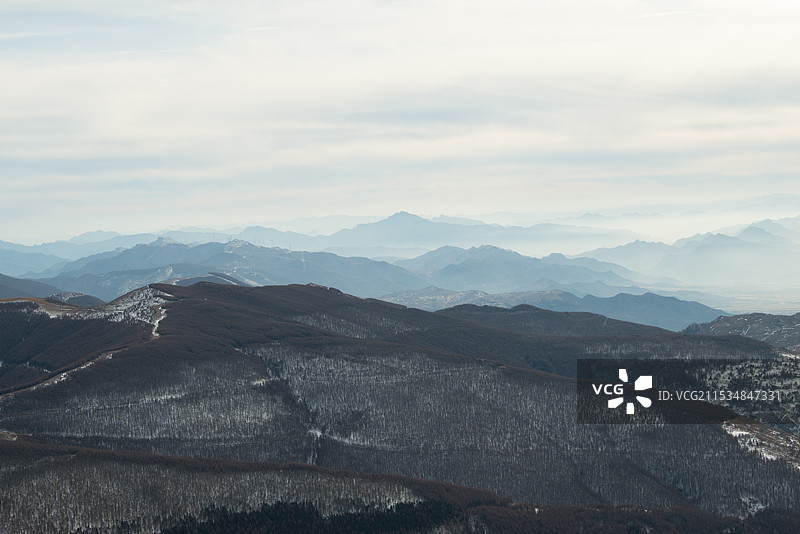 山西五台山，中台翠岩峰，演教寺，西台挂月峰，日出，雪景图片素材