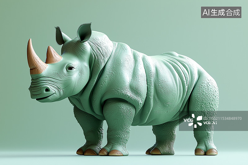 【AI数字艺术】美感特效3D插画犀牛图片素材