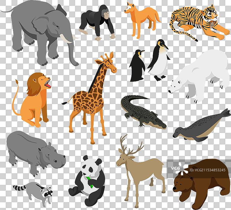 动物园动物等距图形集合图片素材