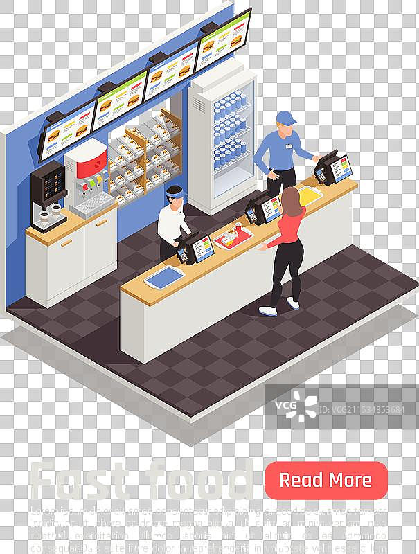 快餐餐厅的等轴测构图图片素材