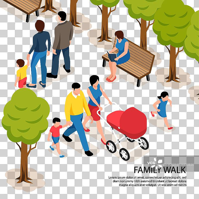 家庭步行等距图图片素材