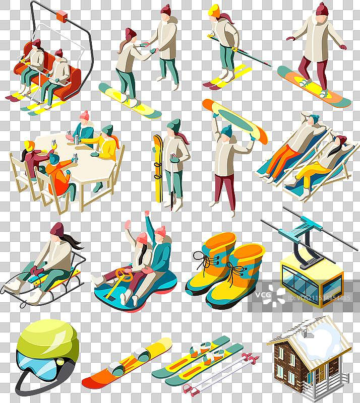 滑雪度假村等距图标图片素材