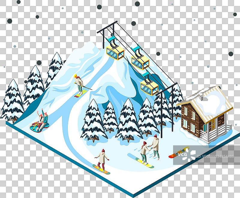 滑雪度假村等距构图图片素材