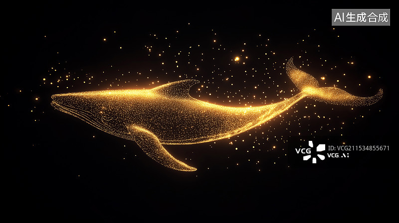 【AI数字艺术】金色发光粒子鲸鱼图片素材