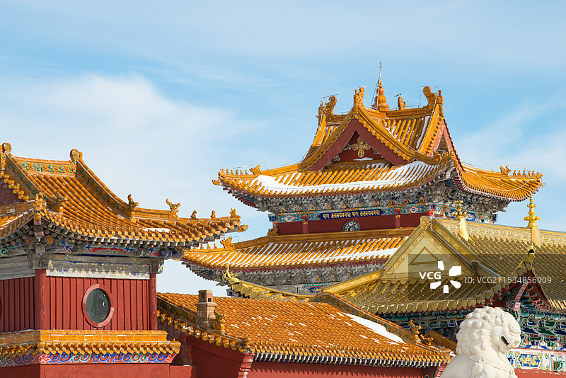 山西五台山，中台翠岩峰，演教寺，西台挂月峰，日出，雪景图片素材