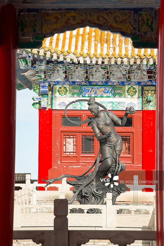 山西五台山，中台翠岩峰，演教寺，西台挂月峰，日出，雪景图片素材