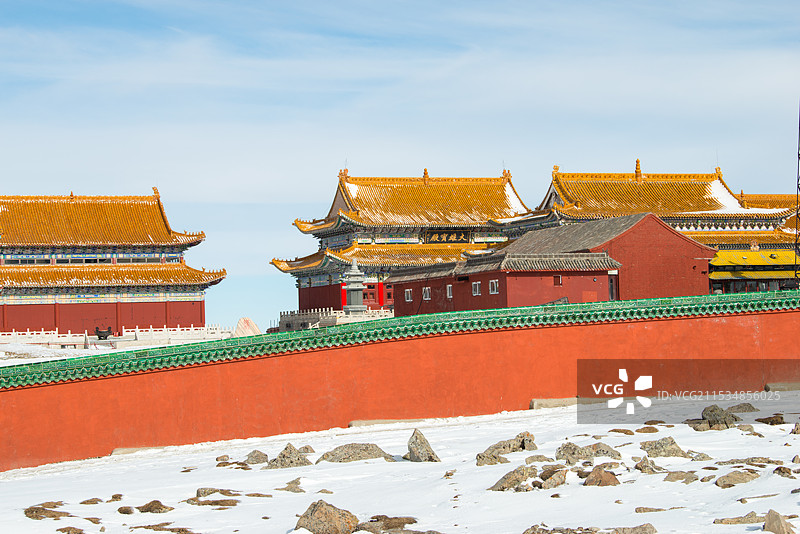 山西五台山，中台翠岩峰，演教寺，西台挂月峰，日出，雪景图片素材