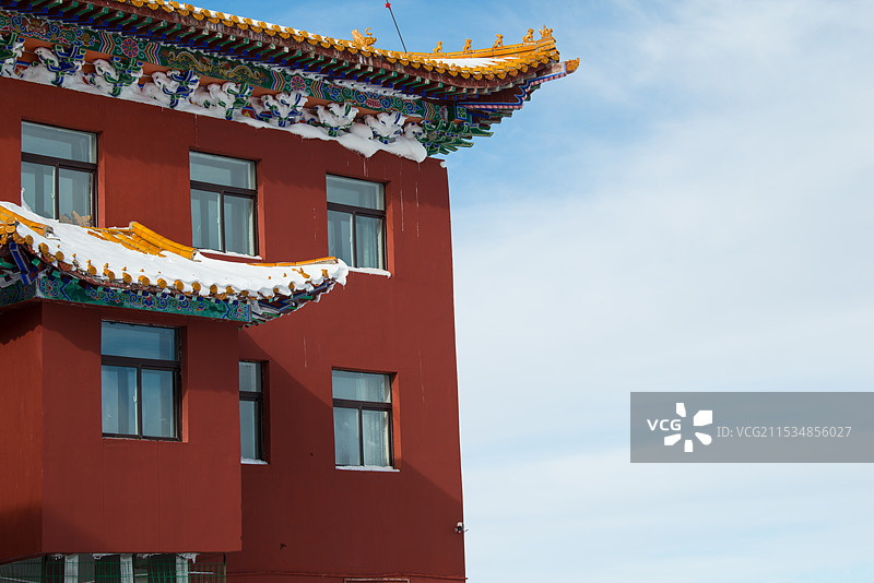 山西五台山，中台翠岩峰，演教寺，西台挂月峰，日出，雪景图片素材