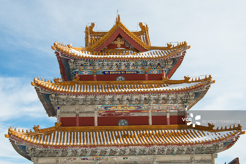 山西五台山，中台翠岩峰，演教寺，西台挂月峰，日出，雪景图片素材