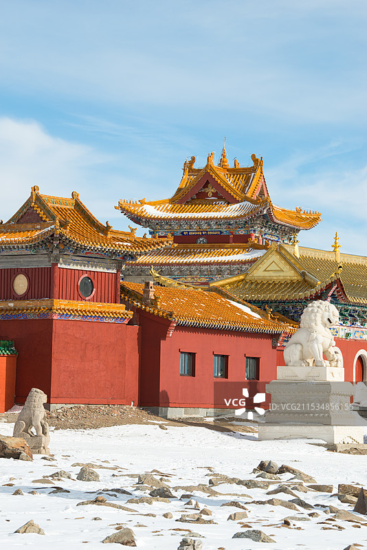 山西五台山，中台翠岩峰，演教寺，西台挂月峰，日出，雪景图片素材