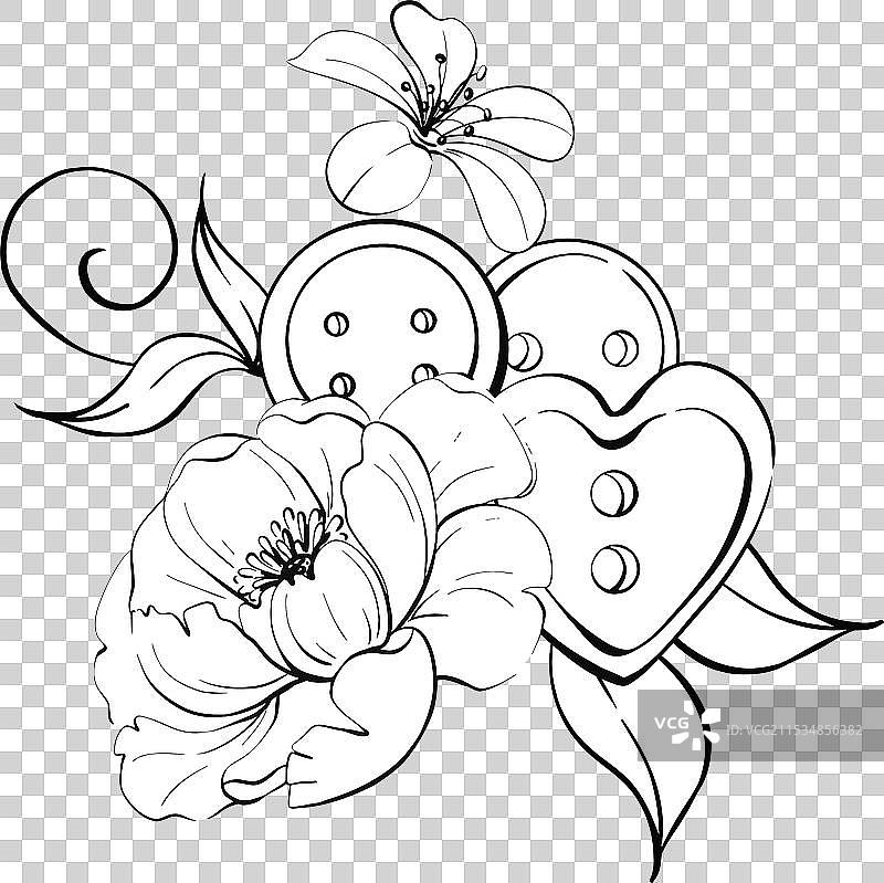 带有浪漫元素的纽扣缝纫工具组合图片素材