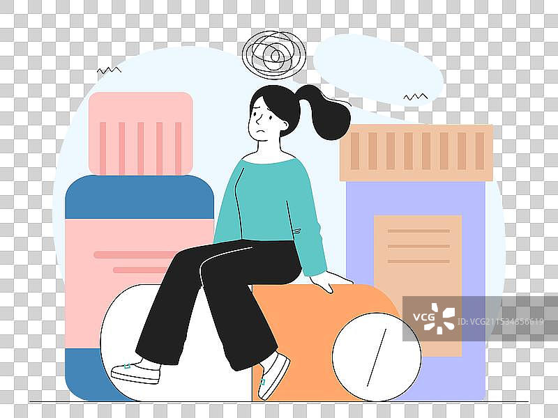 年轻女孩与抗抑郁药的女人图片素材