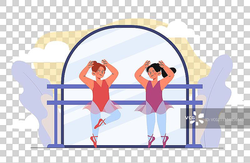 芭蕾舞儿童概念，穿着红色和紫色的女孩们图片素材