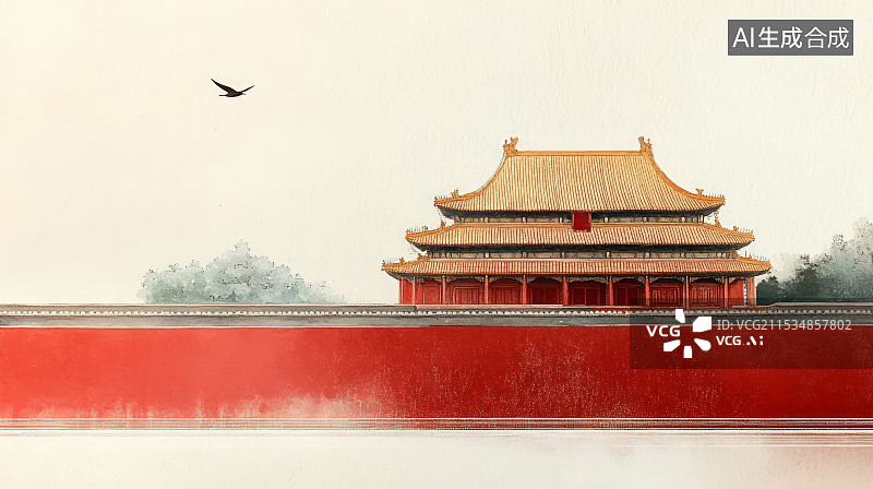 【AI数字艺术】中国传统宫殿古建筑红墙屋檐特写图片素材